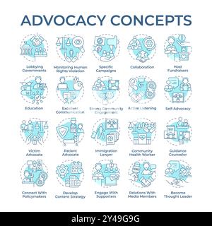 Advocacy soft blue concept icons Stock Vector