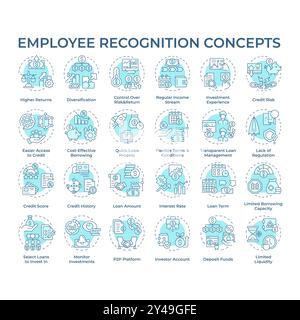 Peer-to-peer lending soft blue concept icons Stock Vector