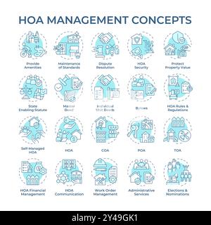 HOA management soft blue concept icons Stock Vector