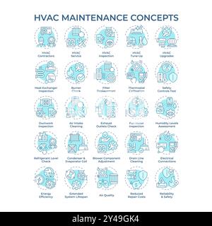 HVAC maintenance soft blue concept icons Stock Vector