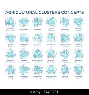 Agricultural clusters soft blue concept icons Stock Vector