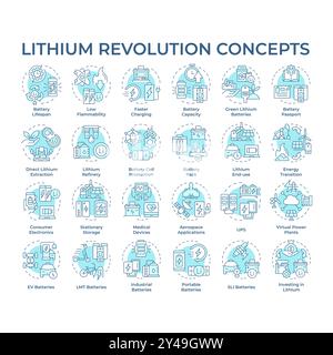 Lithium revolution soft blue concept icons Stock Vector