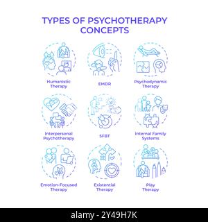 Types of psychotherapy blue gradient concept icons Stock Vector