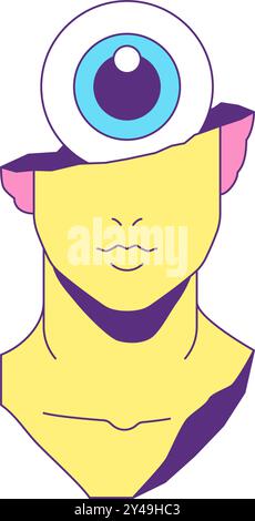 Y2k antique sculpture bust with eye in head contemporary pop art contoured icon vector flat illustration. Comic ancient Greek monument mindfulness psy Stock Vector