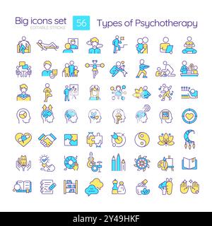 Types of psychotherapy RGB color icons set Stock Vector