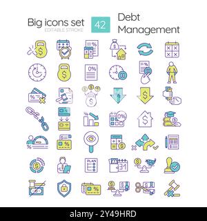 Debt management RGB color icons set Stock Vector