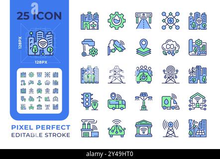 Smart city pixel perfect RGB color icons set Stock Vector