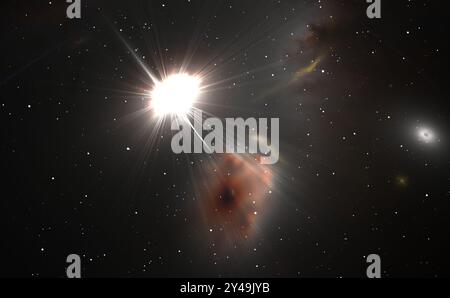 Space background with quasar and stars for use with projects on science, astronomy, universe and education Stock Photo