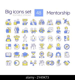 Mentorship RGB color icons set Stock Vector