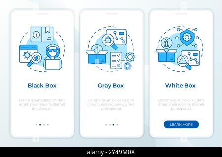 Application penetration testing blue onboarding mobile app screen Stock Vector