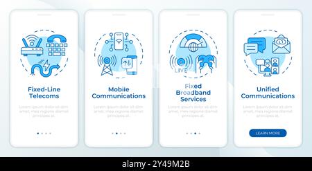 Telecom services blue onboarding mobile app screen Stock Vector