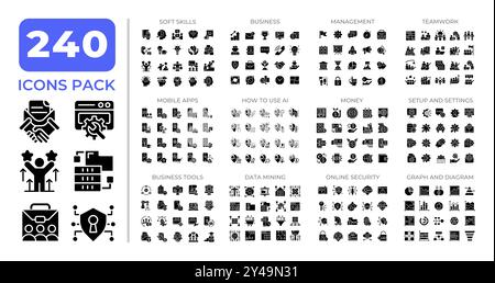 IT business management glyphs icon set collection Stock Vector