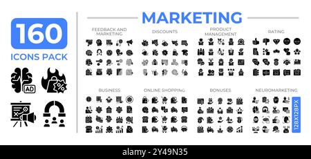 Digital marketing glyphs icon set collection Stock Vector