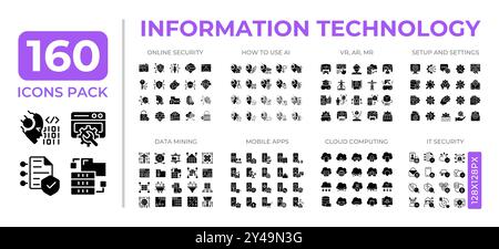 Information technology glyphs icon set collection Stock Vector