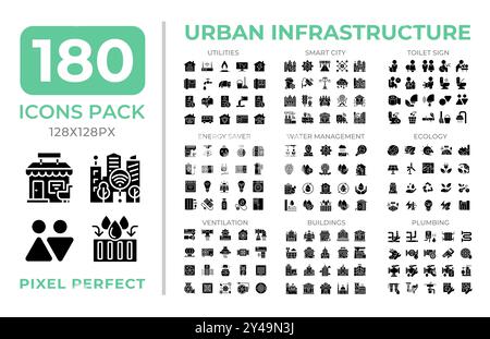 Urban infrastructure glyphs icon set collection Stock Vector