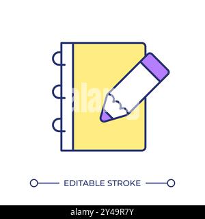 Notebook with pencil RGB color icon Stock Vector