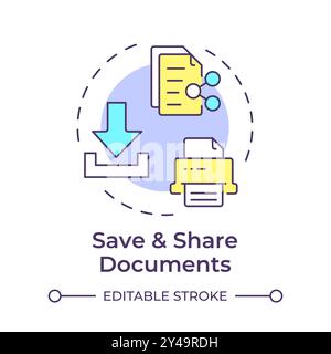 Save and share documents multi color concept icon Stock Vector