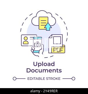 Upload documents multi color concept icon Stock Vector
