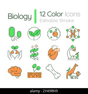 Biology RGB color icons set Stock Vector