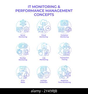 IT monitoring and performance management blue gradient concept icons Stock Vector