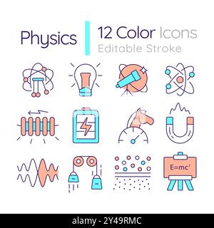 Physics RGB color icons set Stock Vector
