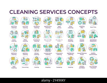 Cleaning services multi color concept icons Stock Vector
