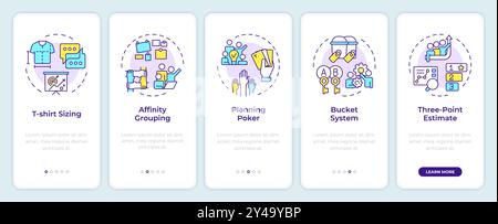 Agile estimation techniques onboarding mobile app screen Stock Vector