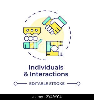 Individuals and interactions multi color concept icon Stock Vector