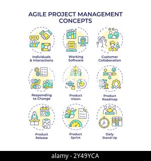 Agile project management multi color concept icons Stock Vector