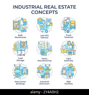 Industrial real estate multi color concept icons Stock Vector