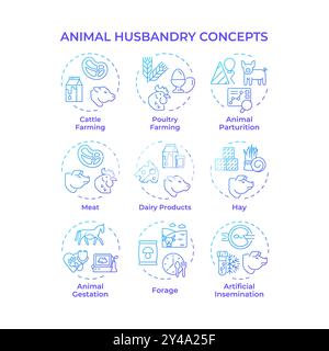 Animal husbandry blue gradient concept icons Stock Vector