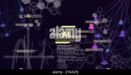 Image of ai text, scientific data processing over network of connections Stock Photo