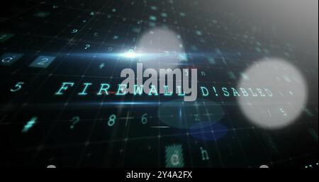 Image of digital data processing and virus warning text Stock Photo