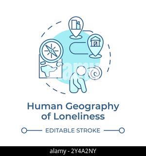 Human geography of loneliness soft blue concept icon Stock Vector