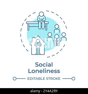 Social loneliness soft blue concept icon Stock Vector