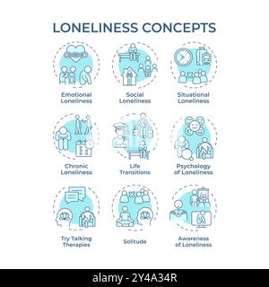 Loneliness soft blue concept icons Stock Vector