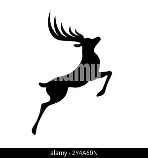 Silhouette of a jumping deer on a white background, flat vector illustration Stock Vector