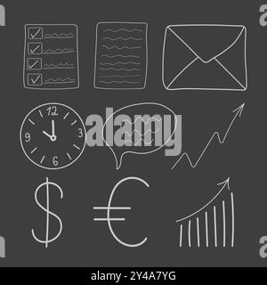 A set of hand-drawn doodles, time management, vector illustration Stock Vector
