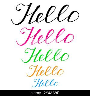 Lettering Hello, handwritten in different colors Stock Vector