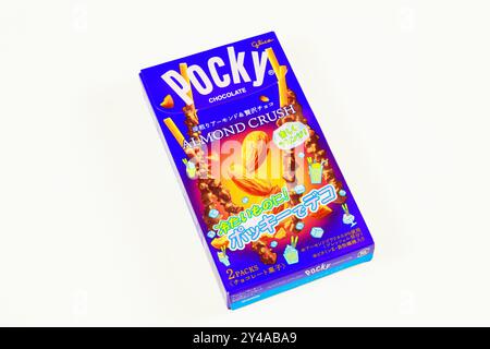 Yokohama, Kanagawa, September 5, 2024, An Japanese sweets on a white background with chocolate candy. Stock Photo