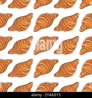 Hand drawn seamless pattern of croissants, berry and chocolate. Vector ...