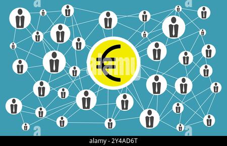 Euro connecting a network of businessmen, vector illustration Stock Vector