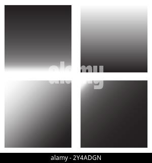 Black and white gradients. Smooth fading transitions. Four square variations. Vector set. Stock Vector