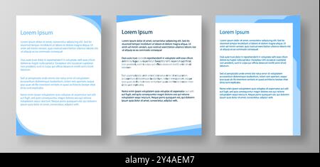 Three blue-themed document templates featuring Lorem Ipsum text. Modern and clean design on a gray background. Concept of document design templates Stock Vector