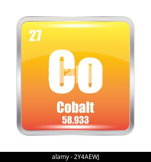 Cobalt element icon. Co symbol focus. Atomic number 27. Mass 58.933. Stock Vector