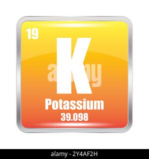 Potassium element icon. Atomic number 19. Potassium 39.098 mass. Vector K symbol. Stock Vector