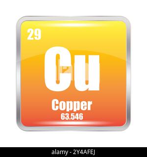 Copper symbol icon. Element Cu 29. Atomic mass 63.546. Vector element. Stock Vector