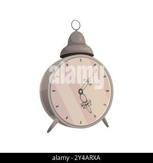 Old vintage alarm clock with ornate arrows on dial and bell, item of pawnshop vector illustration Stock Vector