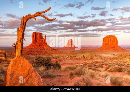 Golden sunset lights over the Monument Valley, Arizona USA Stock Photo