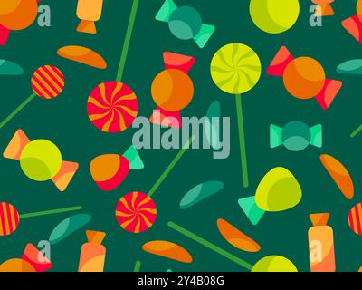 Seamless pattern with Halloween candies. Halloween candies and lollipops, trick or treat. Scattered candy design for wallpapers, wrappers, covers and Stock Vector